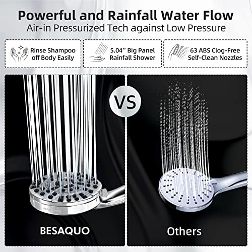 BESAQUO Shower Head,10 Functions High Pressure shower head with handheld, Built-in Pause Mode & 2 Power Wash, Non-Clogging Nozzles High Flow Hand Held Shower Head, Leakproof 6.5ft Hose&Metal Bracket - Image 3