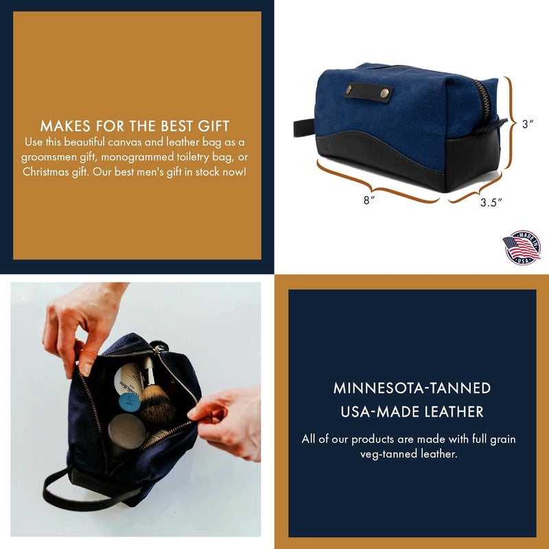 Northwind Navagio Toiletry Bag - Navy Blue Canvas/Black Leather - Image 2