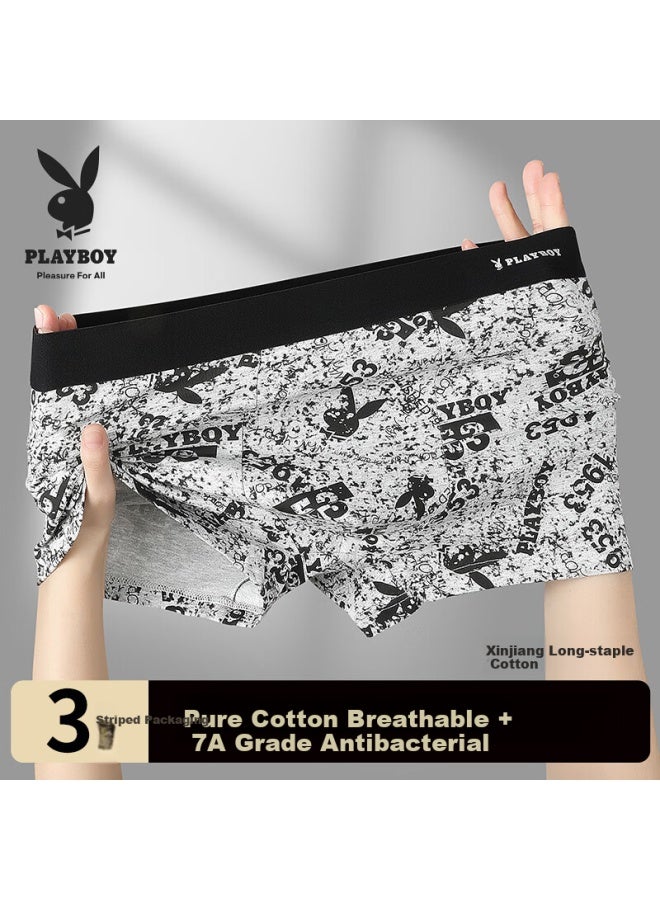 Playboy Men's Cotton Antibacterial Men's Underwear Personalized Brand Printed Boxer Briefs Pack Of 3 - Image 1