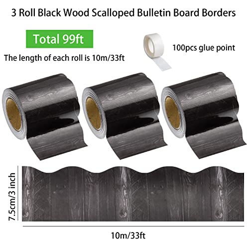AWIZOM 99 Feet Black Wood Bulletin Board Border 3 Rolls Black Scalloped Borders Trim Decorative Classroom Bulletin Board Rolled Trim Back to School Decoration for Home Classroom School Office Decoration - Image 3