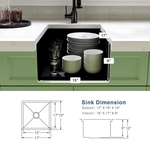 Lonsince Black Bar Sink Undermount,Small Bar & Prep Sinks,16 gauge Stainless Steel Bar Sink with Workstation for Wet Bar Area (17" X 19") - Image 4