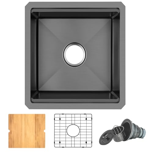 Lonsince Black Bar Sink Undermount,Small Bar & Prep Sinks,16 gauge Stainless Steel Bar Sink with Workstation for Wet Bar Area (17" X 19") - Image 2