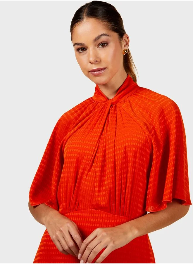 Little Mistress Twist Neck Detail Midi Dress
