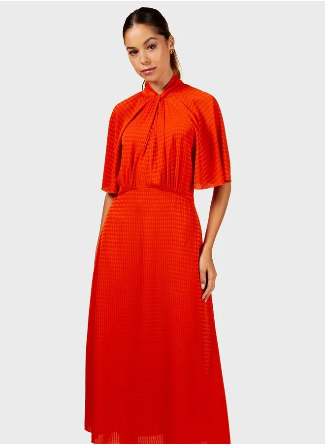Little Mistress Twist Neck Detail Midi Dress
