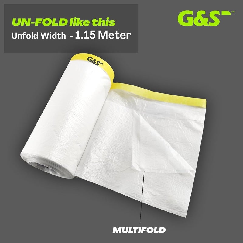 GS Pretaped Masking Sheet Tape for Protection from Dust, water, paint and moisture 1.15M (1100 mm x 20 meter) (Pack of 4) - Image 3