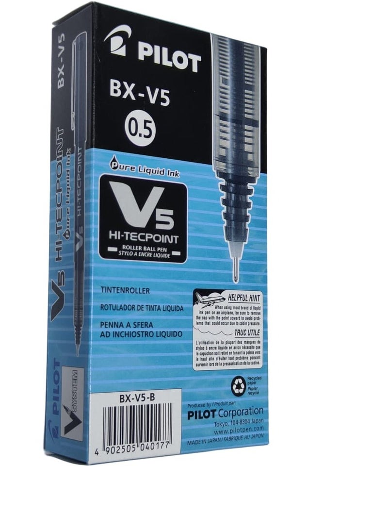 PILOT Pilot Hi-Tecpoint Roller Ball Pen BX-V5 (0.5mm, Set of 12,Black)  - Image 2