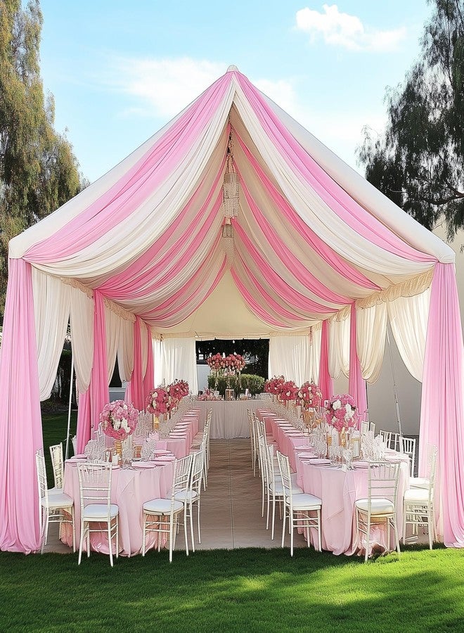 Htper 4 Panels 5x20ft Pink Ceiling Drapes for Wedding Parties, Wrinkle Free Thick Polyester 20ft Extra Long Wedding Draping Pink Ceiling Curtains Arch Drapery for Birthday Party Canopy Tent Decor - Image 4