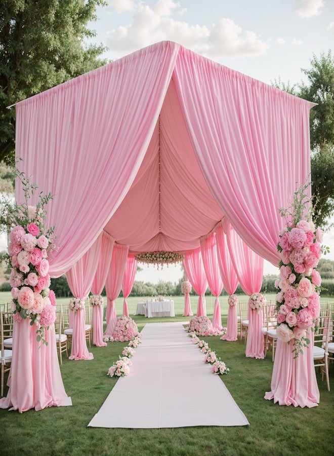 Htper 4 Panels 5x20ft Pink Ceiling Drapes for Wedding Parties, Wrinkle Free Thick Polyester 20ft Extra Long Wedding Draping Pink Ceiling Curtains Arch Drapery for Birthday Party Canopy Tent Decor - Image 1