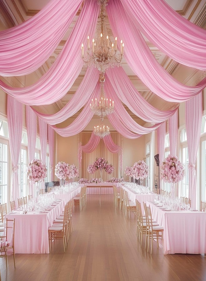 Htper 4 Panels 5x20ft Pink Ceiling Drapes for Wedding Parties, Wrinkle Free Thick Polyester 20ft Extra Long Wedding Draping Pink Ceiling Curtains Arch Drapery for Birthday Party Canopy Tent Decor - Image 3