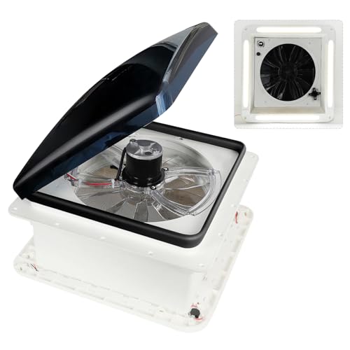 OUTPRIZE RV Roof Vent Fan with LED Light, 12V DC 14" Super Quiet Reliable Manual RV Roof Fan, 3-Speed, Reversible - Image 1