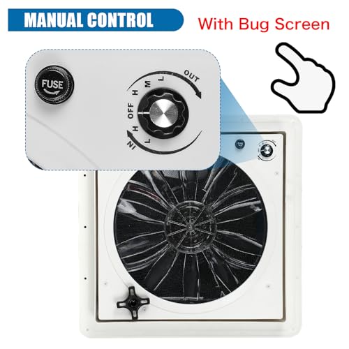 OUTPRIZE RV Roof Vent Fan with LED Light, 12V DC 14" Super Quiet Reliable Manual RV Roof Fan, 3-Speed, Reversible - Image 3