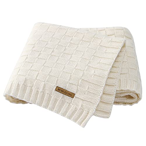 LAWKUL Knit Baby Blankets White Cable Newborn Babies Receiving Blanket Infant Boy Girl Soft Swaddle for Crib Stroller 40x30