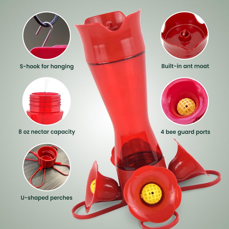 Perky-Pet Red Hummingbird Feeder - Pinch Waist Design for Easy Feeding - Humming bird Feeder for Outdoors - 403CP - 8 oz Capacity - Image 3