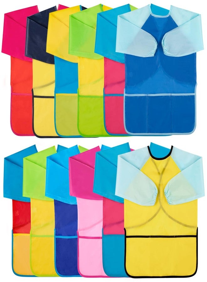 Bouiexye 12 Pack Kids Art Smocks Water-Resistant Toddler Paint Smocks Kids Painting Aprons with Long Sleeve 3 Pockets for Age 3-7 Years, Art Craft, Painting, Baking, Cooking (12 Colors) - Image 1