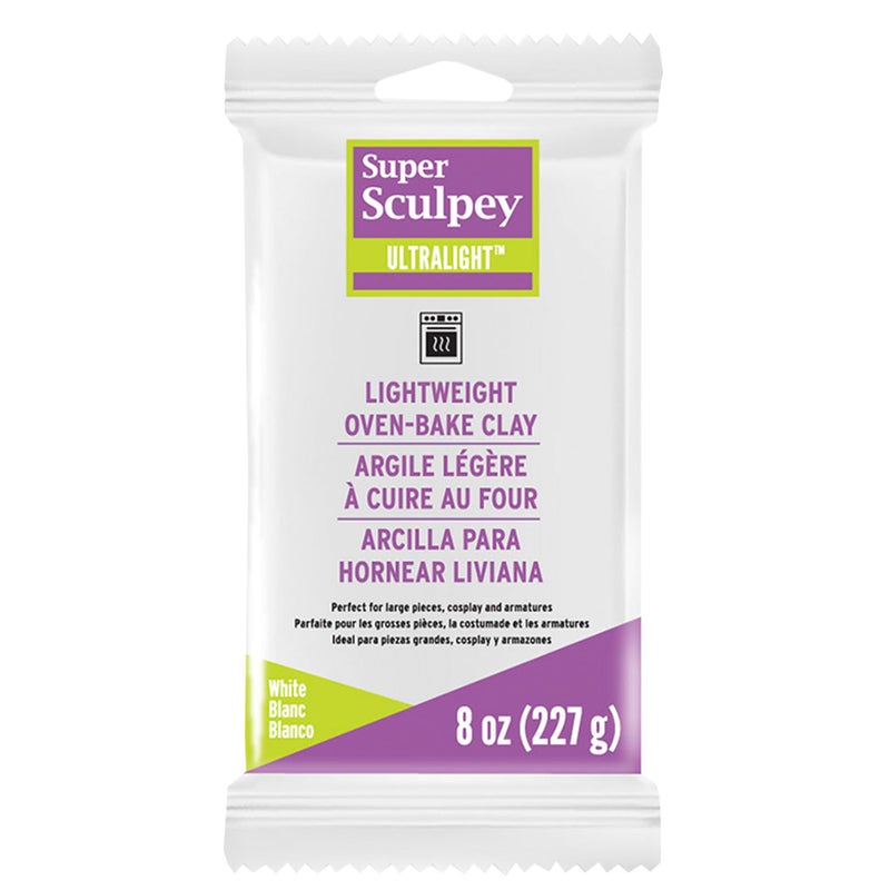 Sculpey Polyform Super Sculpey Ultralight White, Lightweight, Non Toxic. Soft, Sculpting Modeling Polymer clay, Oven-bake clay, 8 oz bar. Great for all advanced sculptors, artists and cosplayers. - Image 1