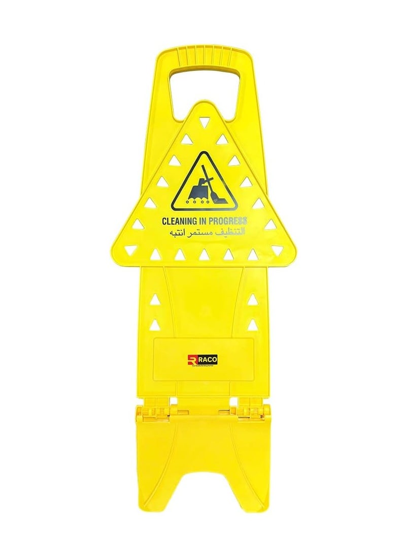 RACO Yellow Cleaning in Progress Safety Sign with Stand,Vertical Penguin Caution Board,Bilingual Warning Display, Durable Sign Stand for Commercial and Household Use,Fold up Easily - Image 1
