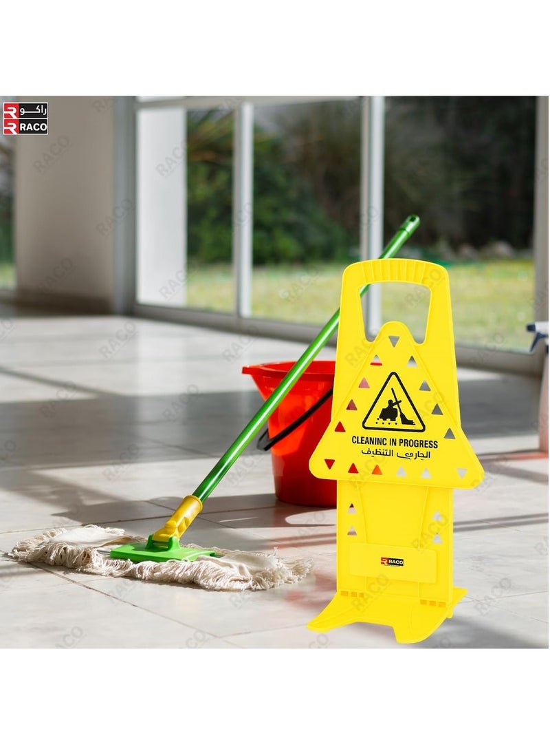 RACO Yellow Cleaning in Progress Safety Sign with Stand,Vertical Penguin Caution Board,Bilingual Warning Display, Durable Sign Stand for Commercial and Household Use,Fold up Easily - Image 2
