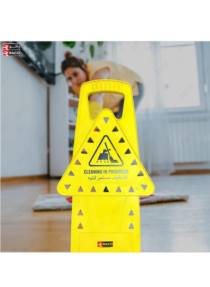 RACO Yellow Cleaning in Progress Safety Sign with Stand,Vertical Penguin Caution Board,Bilingual Warning Display, Durable Sign Stand for Commercial and Household Use,Fold up Easily - Image 4
