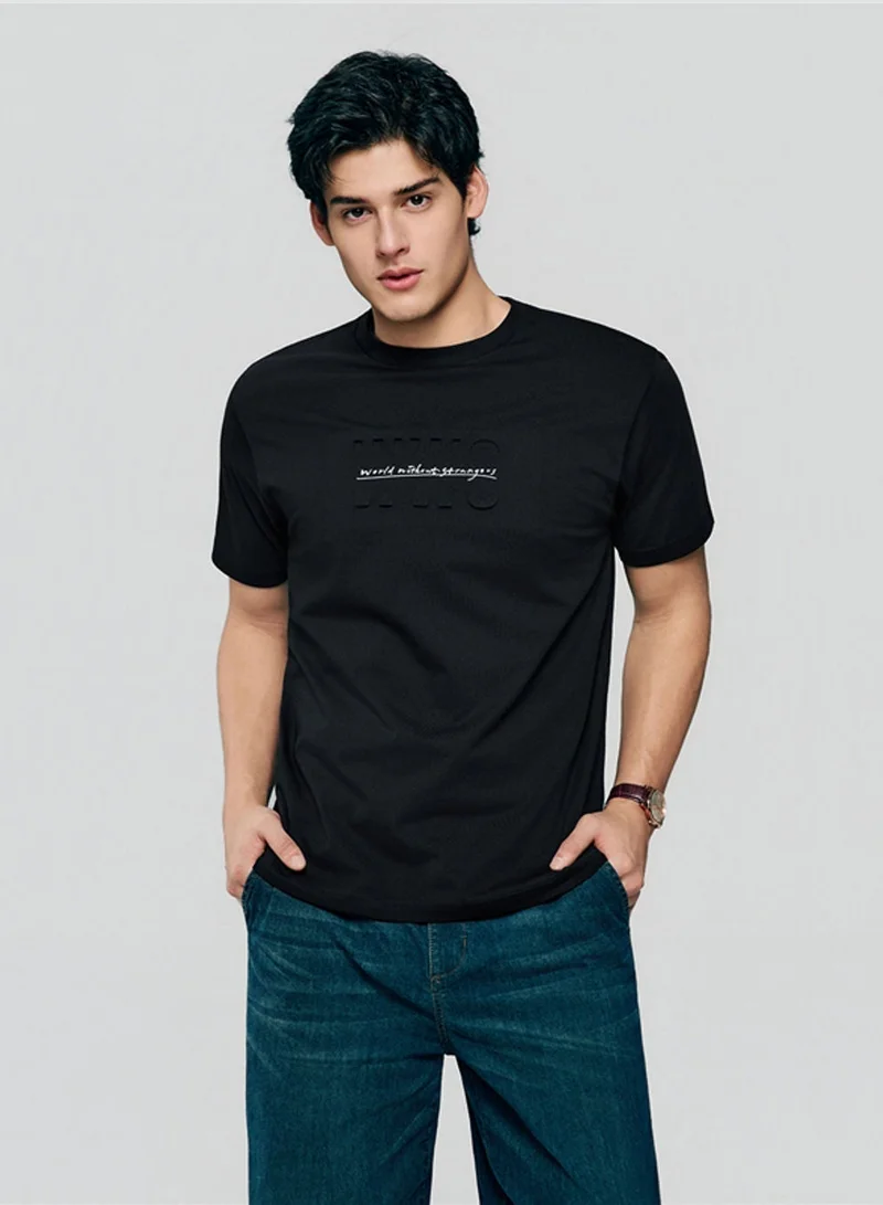 جيوردانو Men’s Slim Cotton Crew Neck Tee with WWS Print