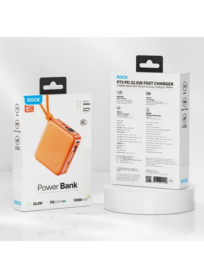 روك شاحن متنقل لأجهزة آيفون حاصل على شهادة CCC، طراز Rock P73 Q1068، بتقنية الشحن السريع PD22.5 واط وسعة 10000 مللي أمبير، لون برتقالي. - Image 5