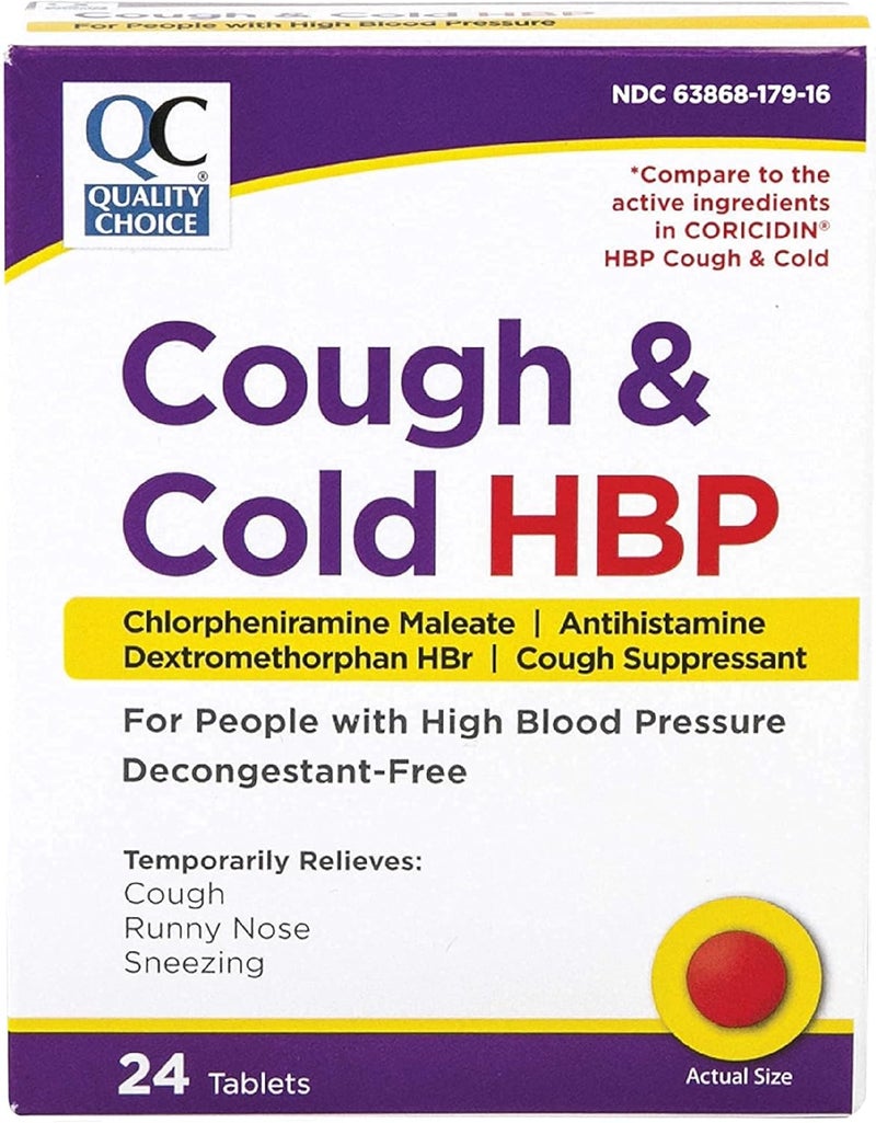 Quality Choice HBP Decongestant Free Cough and Cold Medicine High Blood Pressure Cold Relief Acetaminophen Gluten Sugar Free Tablets for Runny Nose Cough and Sneezing 24ct Package - Image 1