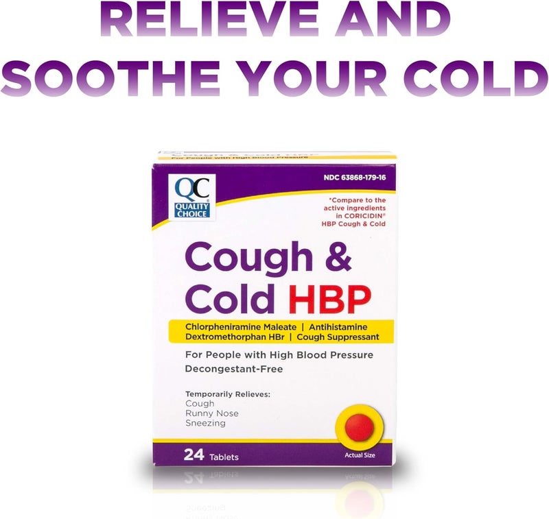 Quality Choice HBP Decongestant Free Cough and Cold Medicine High Blood Pressure Cold Relief Acetaminophen Gluten Sugar Free Tablets for Runny Nose Cough and Sneezing 24ct Package - Image 5
