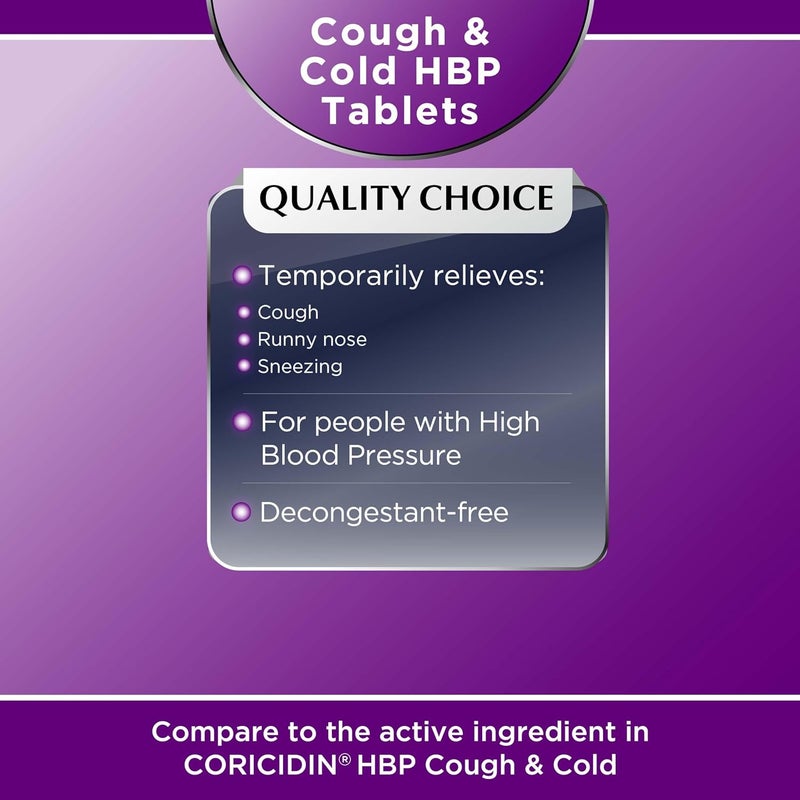 Quality Choice HBP Decongestant Free Cough and Cold Medicine High Blood Pressure Cold Relief Acetaminophen Gluten Sugar Free Tablets for Runny Nose Cough and Sneezing 24ct Package - Image 3