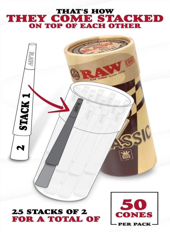 RAW Cones Classic King Size | 50 Pack | Natural Pre Rolled Rolling Paper with Tips & Packing Sticks Included - Image 3