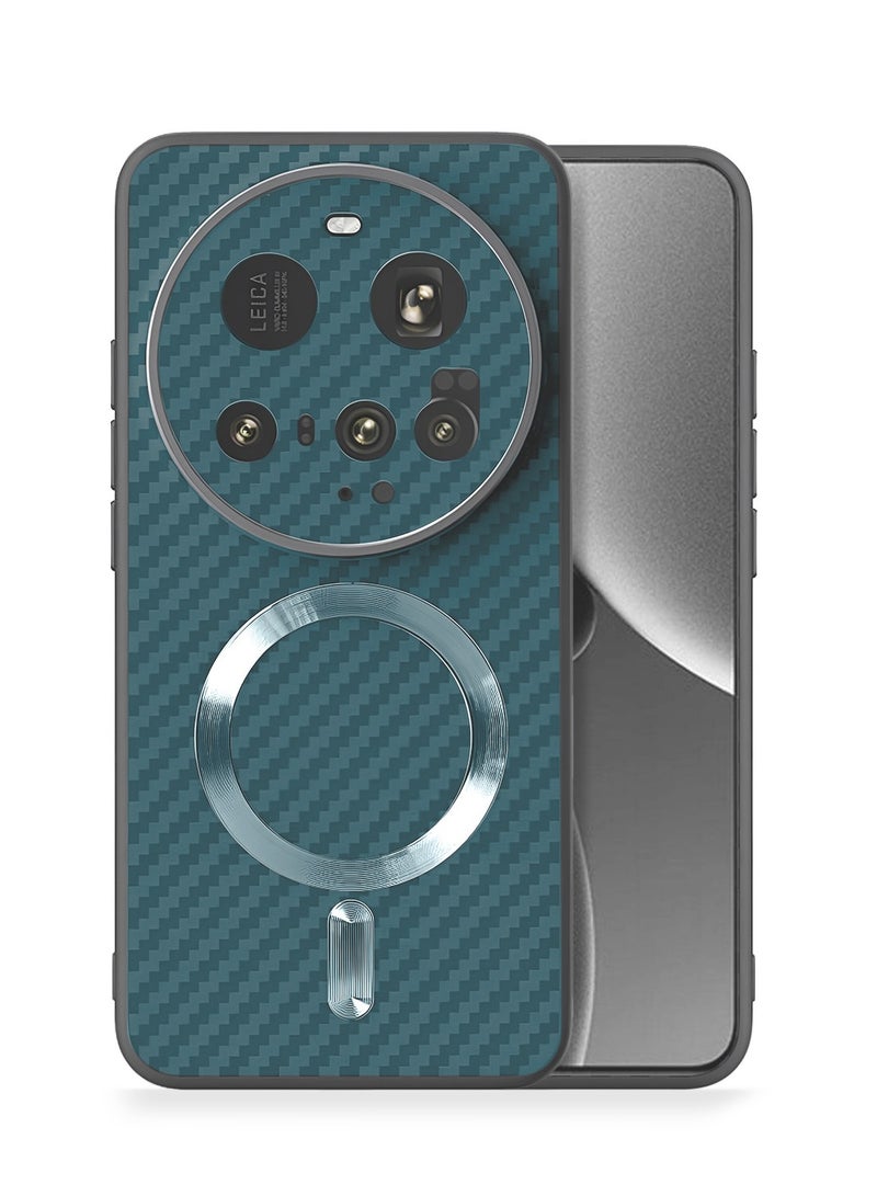 Wtech Xiaomi 15 Ultra 5G 2025 Soft Silicone Carbon Fiber Magsafe Protective Back Case Cover (MCFPSN) - Blue/Black - Image 1