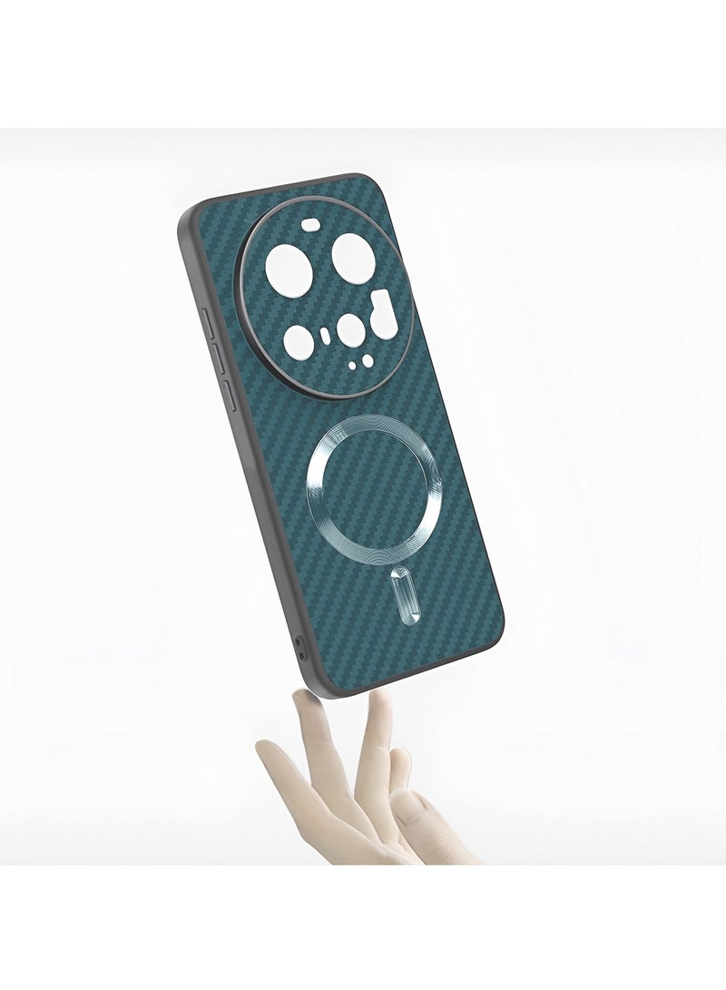 Wtech Xiaomi 15 Ultra 5G 2025 Soft Silicone Carbon Fiber Magsafe Protective Back Case Cover (MCFPSN) - Blue/Black - Image 2