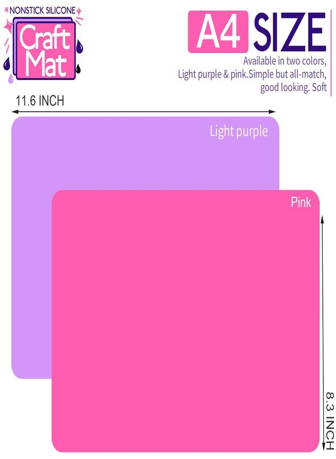 LEOBRO Silicone Mats for Crafts, 2pcs Silicone Mat for Jewelry Resin Molds, UV Resin, DIY Art Crafts, Hot Pink & Light Purple, 11.69" x 8.26" - Image 2