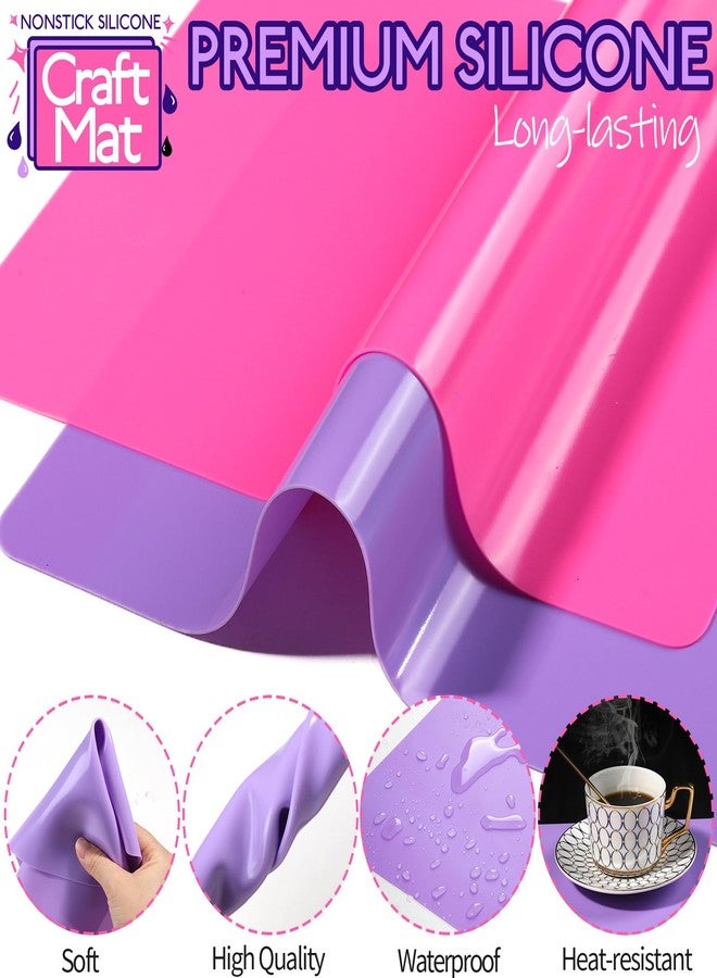 LEOBRO Silicone Mats for Crafts, 2pcs Silicone Mat for Jewelry Resin Molds, UV Resin, DIY Art Crafts, Hot Pink & Light Purple, 11.69" x 8.26" - Image 5