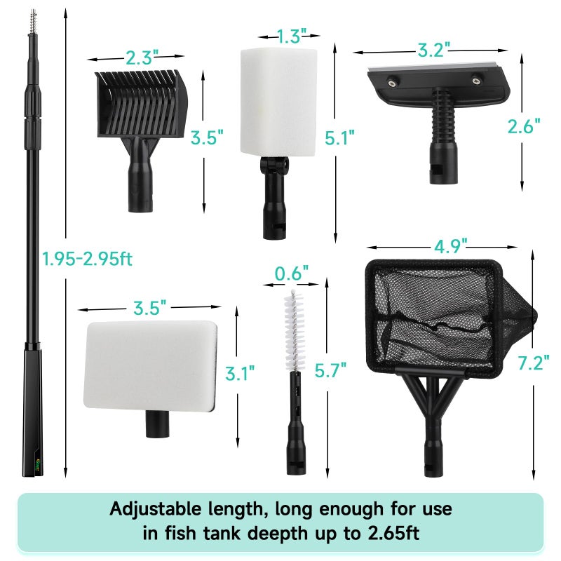 hygger 6-in-1 Aquarium Cleaning Tools, Multipurpose Fish Tank Cleaning Kit for 20-160 Gallon Tank with Telescopic Long Handle,6 Clean Heads - Image 5