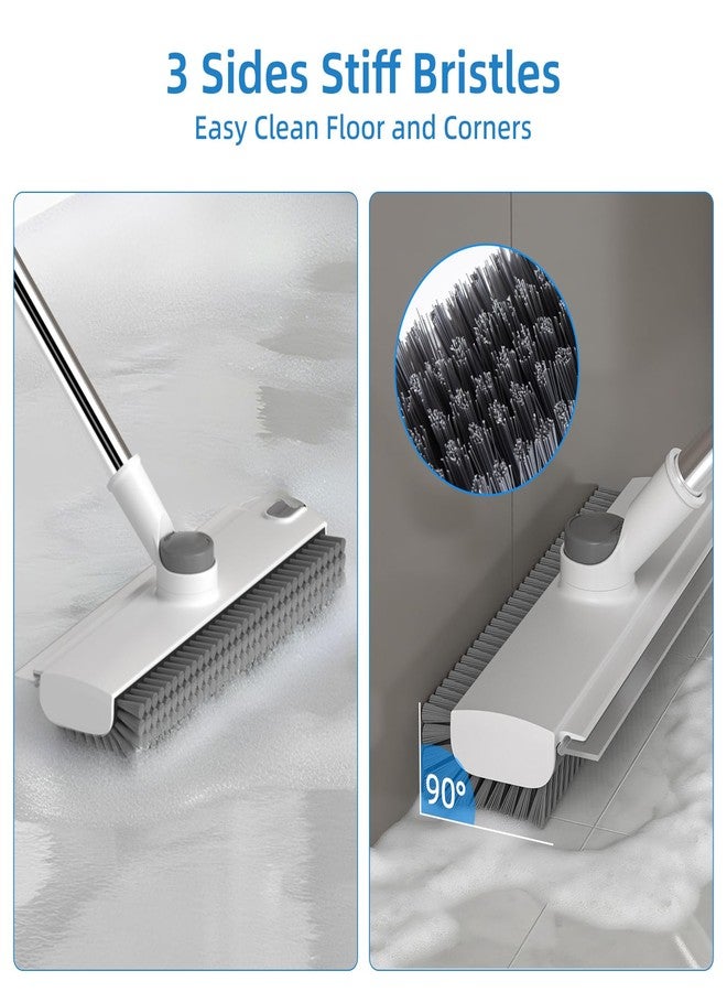 DOLPLEAP Scrub Brush with Long Handle, Floor Scrub Brush Squeegee Broom for Cleaning, 3 in 1 Shower Scrubber Floor Broom Squeegee for Concrete Tile Wall Deck Patio White - Image 2