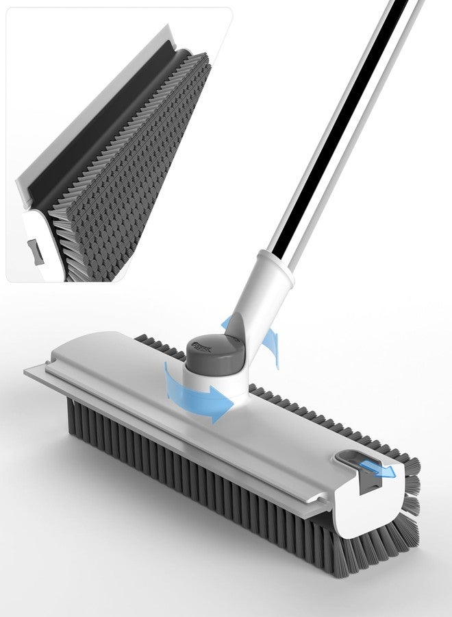 DOLPLEAP Scrub Brush with Long Handle, Floor Scrub Brush Squeegee Broom for Cleaning, 3 in 1 Shower Scrubber Floor Broom Squeegee for Concrete Tile Wall Deck Patio White - Image 1
