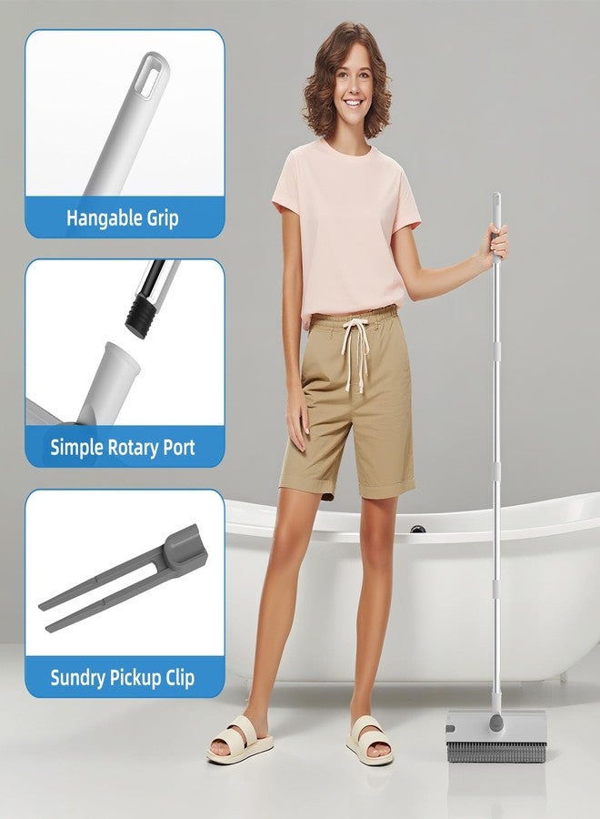 DOLPLEAP Scrub Brush with Long Handle, Floor Scrub Brush Squeegee Broom for Cleaning, 3 in 1 Shower Scrubber Floor Broom Squeegee for Concrete Tile Wall Deck Patio White - Image 4
