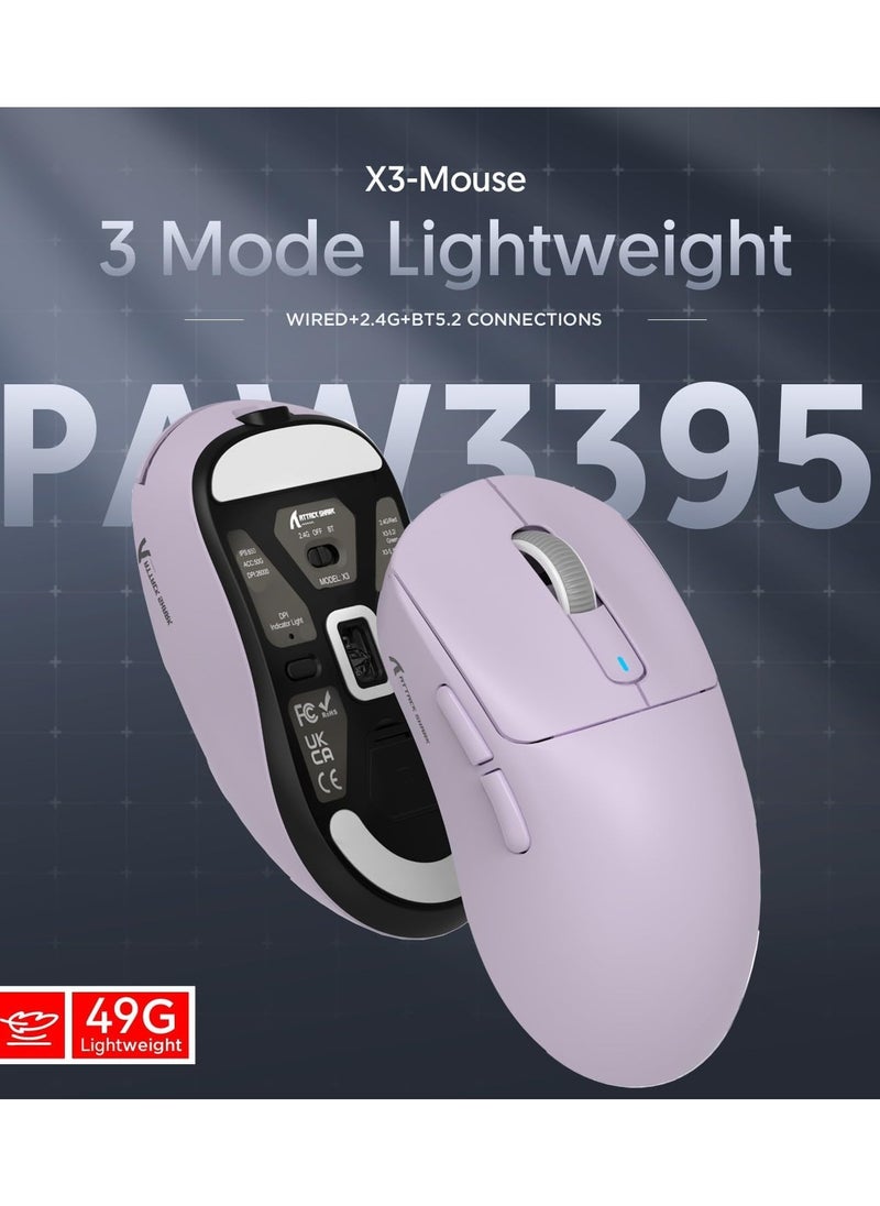 Attack Shark - X3 Lightweight Wireless Gaming Mouse with Tri-Mode 2.4G/USB-C Wired/Bluetooth,Up to 26K DPI, PAW3395 Optical Sensor,5 programmable Buttons for PC/Laptop/Win/Mac - Image 1