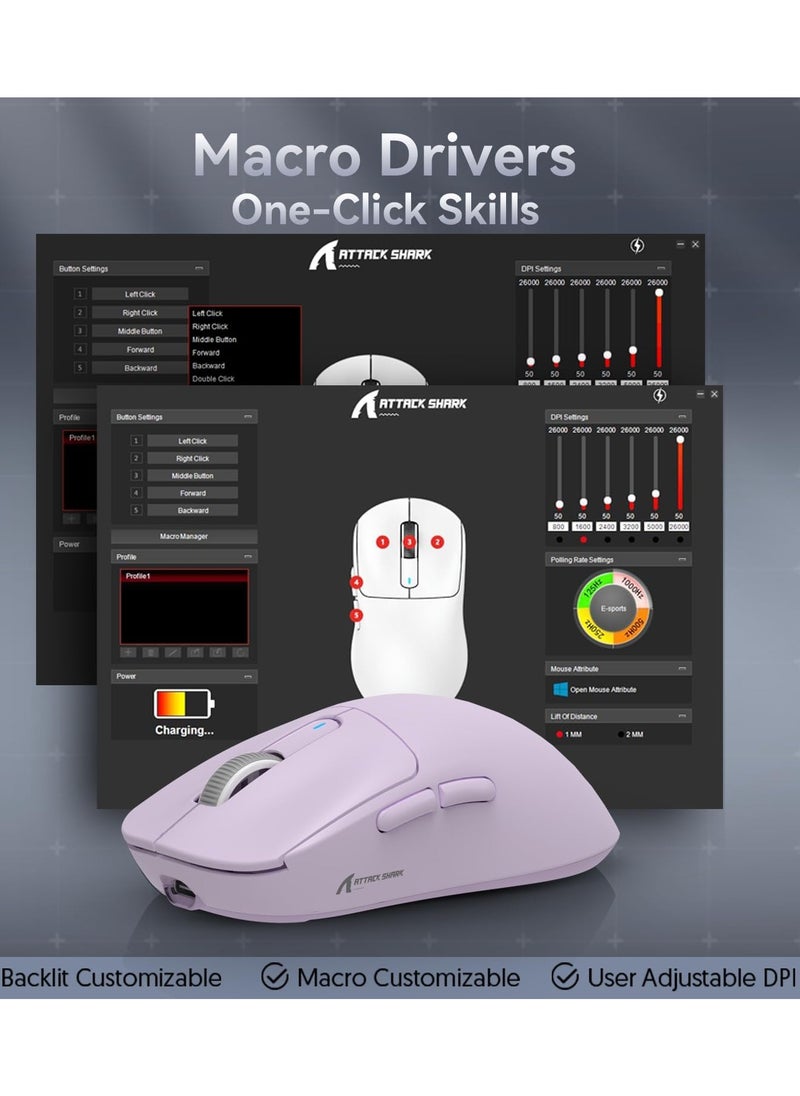 Attack Shark - X3 Lightweight Wireless Gaming Mouse with Tri-Mode 2.4G/USB-C Wired/Bluetooth,Up to 26K DPI, PAW3395 Optical Sensor,5 programmable Buttons for PC/Laptop/Win/Mac - Image 1