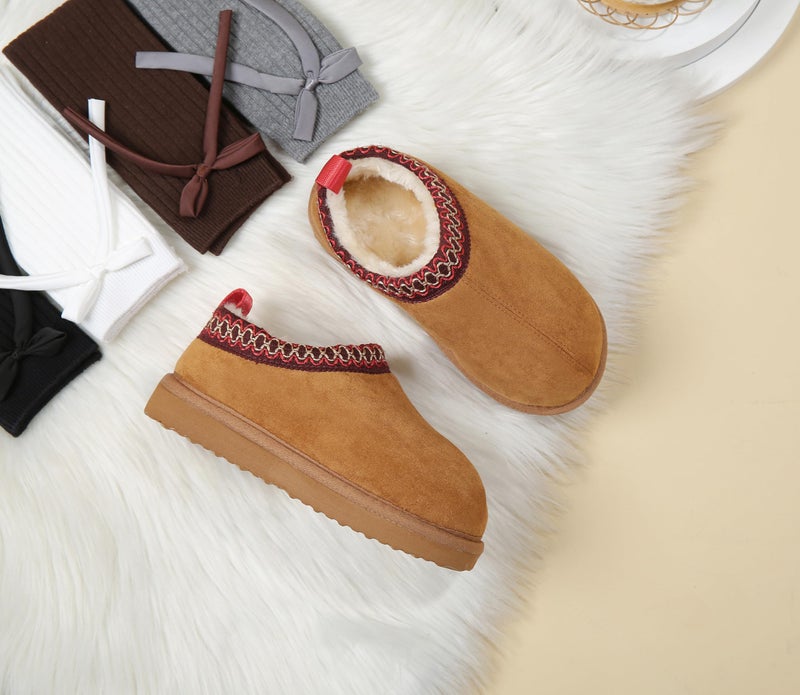 SMajong Kids Slippers Plush Warm Girls Fuzzy House Slippers Boys Platform Slipper Slip-on Shoes Winter Indoor Outdoor Red Brown 9.5 Toddlerï¼ˆSole Size 28 - Image 3
