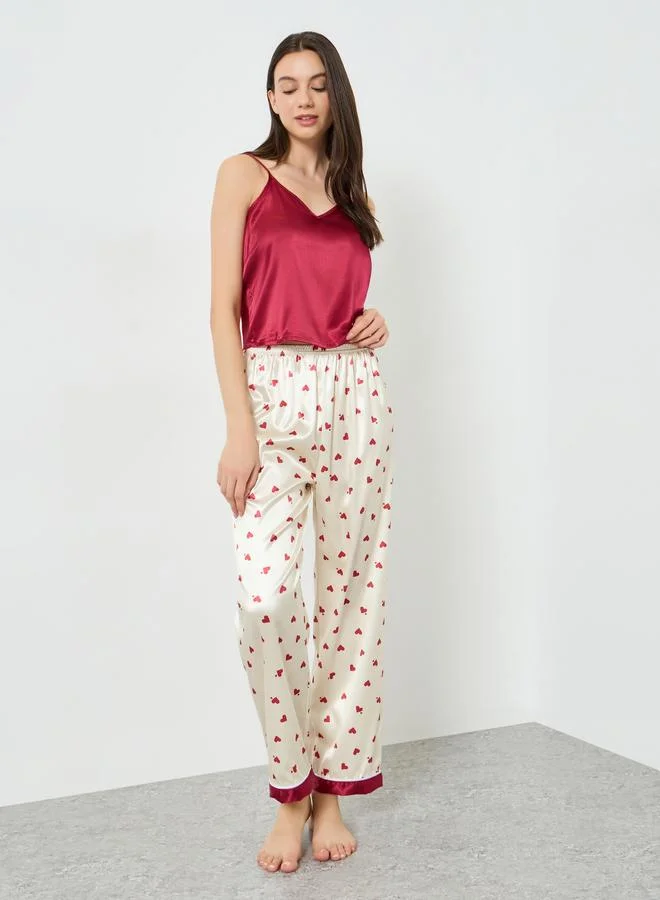 Take Two Pack of 3 - Satin Top, Heart Print Shorts and Pyjama Set