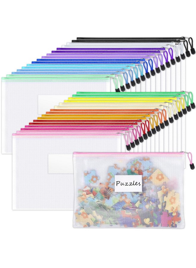 Sooez Sooez 32 Pack Mesh Zipper Pouch Bags, A4 Letter Size, Zipper Bags with Label Pocket, Waterproof Zipper Pouches for Classroom Organization, Board Game Storage, Document Bag for Office School Supplies  - Image 1