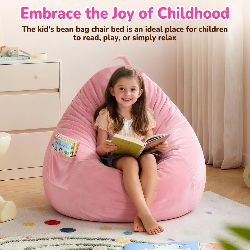 laapee Bean Bag Chair Bed for Kids, Convertible Beanbag Chair to Bean Bag Bed with Top Handle & Machine Washable Soft Corduroy Fabric, Stuffed Floor Sofa Couch Sofa Bed for Boys and Girls, Pink - Image 2