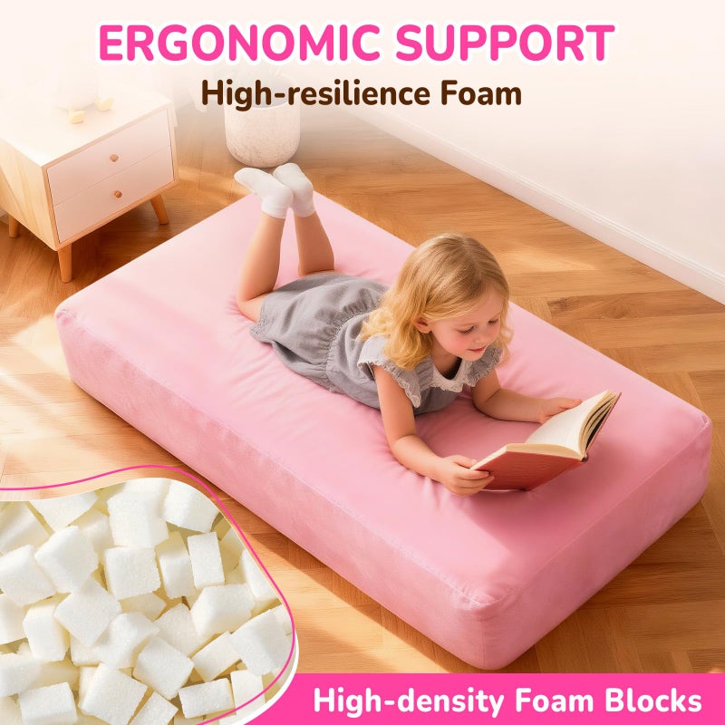 laapee Bean Bag Chair Bed for Kids, Convertible Beanbag Chair to Bean Bag Bed with Top Handle & Machine Washable Soft Corduroy Fabric, Stuffed Floor Sofa Couch Sofa Bed for Boys and Girls, Pink - Image 4