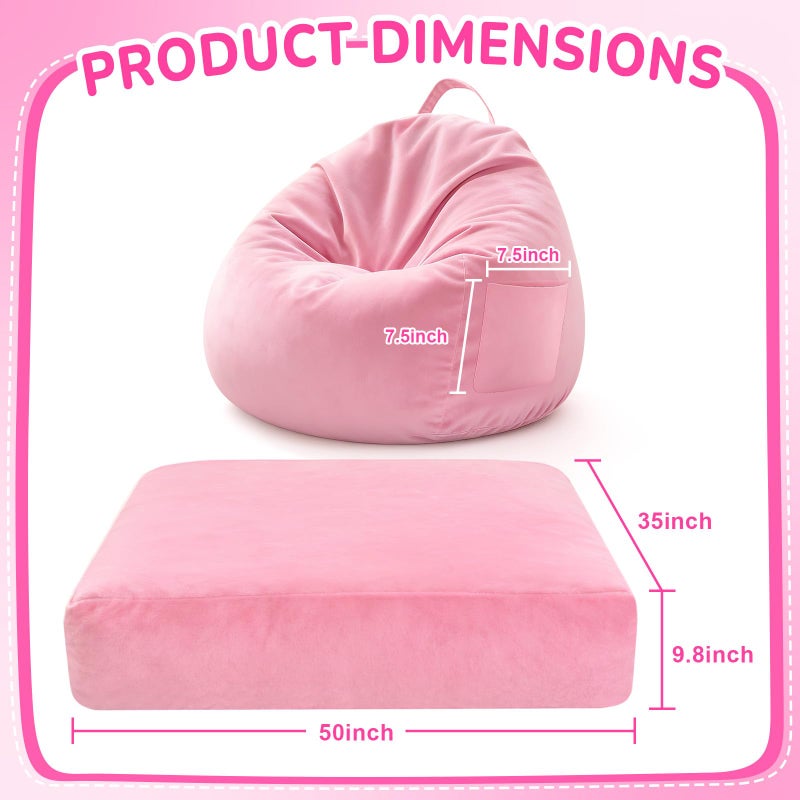 laapee Bean Bag Chair Bed for Kids, Convertible Beanbag Chair to Bean Bag Bed with Top Handle & Machine Washable Soft Corduroy Fabric, Stuffed Floor Sofa Couch Sofa Bed for Boys and Girls, Pink - Image 5