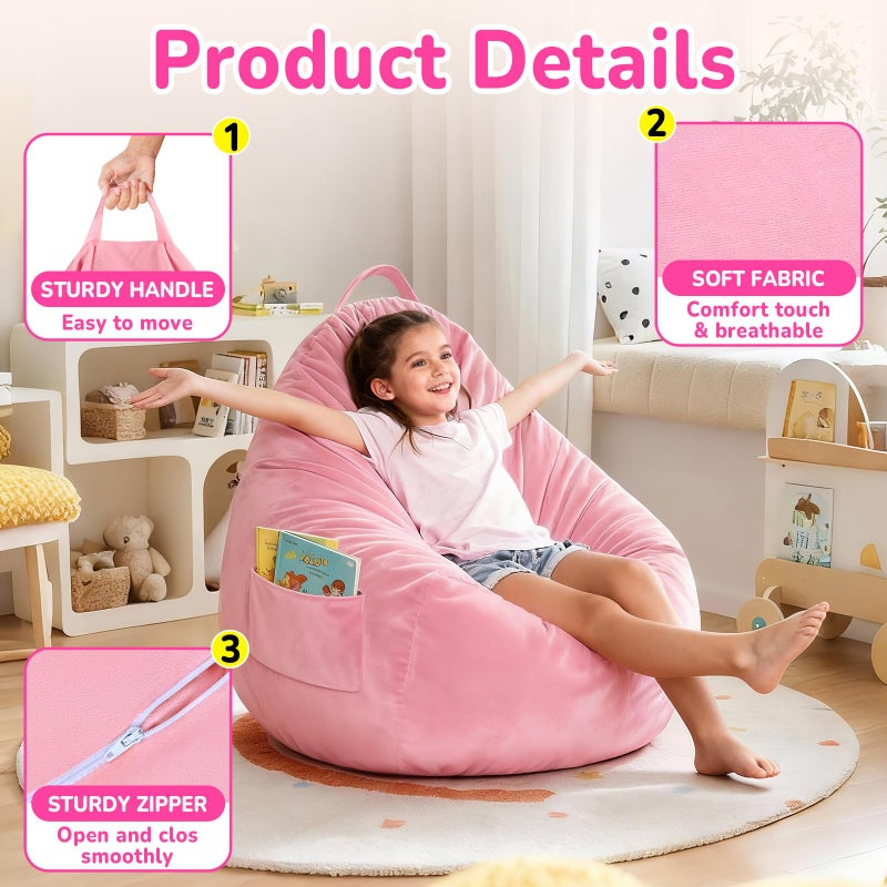 laapee Bean Bag Chair Bed for Kids, Convertible Beanbag Chair to Bean Bag Bed with Top Handle & Machine Washable Soft Corduroy Fabric, Stuffed Floor Sofa Couch Sofa Bed for Boys and Girls, Pink - Image 3