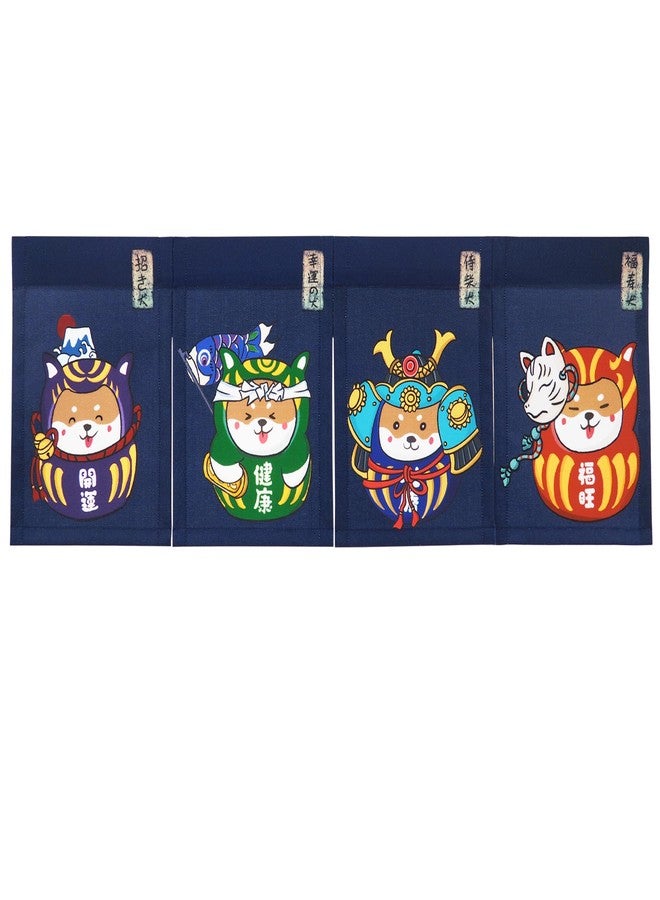 CosInStyle Japanese Noren Curtain Short Entrance Hallway Hanging Flag 4 Pannel Shiba Inu Culture Theme Printed Doorway Curtain Tapestry for Restaurant Home Decor with Velcro Double-Sided Tape (Shiba Theme) - Image 1