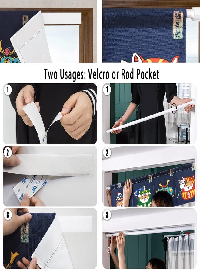 CosInStyle Japanese Noren Curtain Short Entrance Hallway Hanging Flag 4 Pannel Shiba Inu Culture Theme Printed Doorway Curtain Tapestry for Restaurant Home Decor with Velcro Double-Sided Tape (Shiba Theme) - Image 4