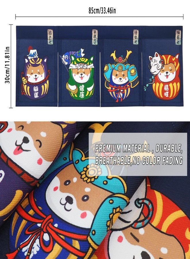 CosInStyle Japanese Noren Curtain Short Entrance Hallway Hanging Flag 4 Pannel Shiba Inu Culture Theme Printed Doorway Curtain Tapestry for Restaurant Home Decor with Velcro Double-Sided Tape (Shiba Theme) - Image 3