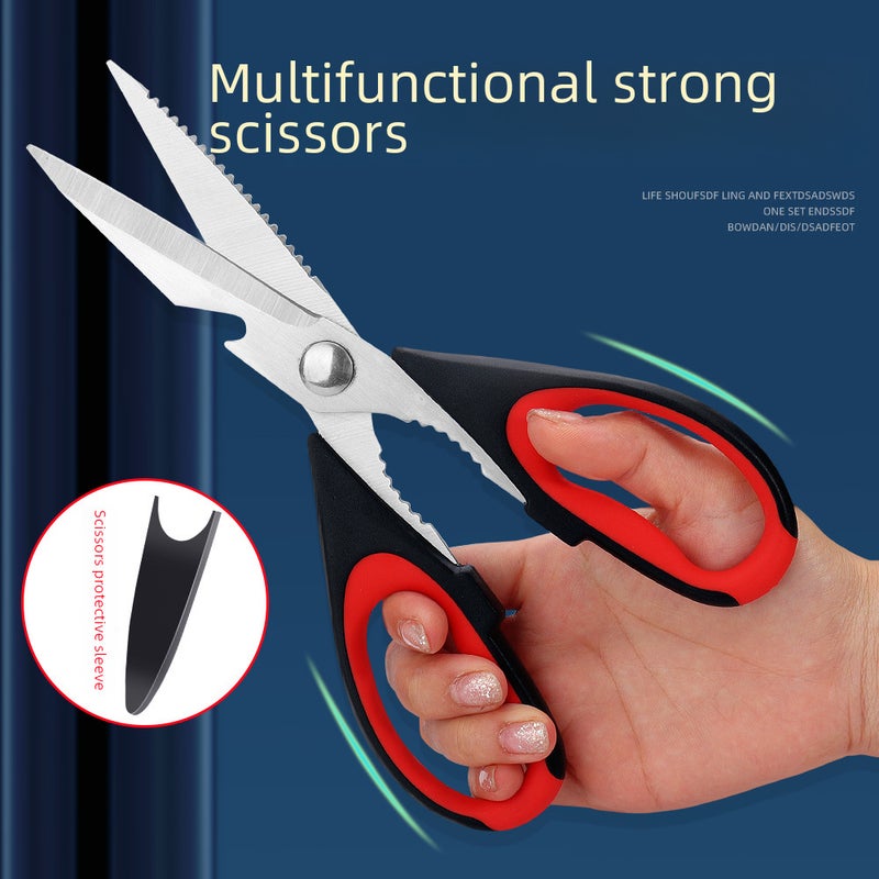 in stock Household Stainless Steel Multifunctional Kitchen Scissors Supplementary Food Scissors Fish Shrimp Shrimp Chicken Bone Scissors Strong Food Scissors(A029 Multifunctional Yellow and Black Double Color Kitchen-Card Bubble Packaging) - Image 3