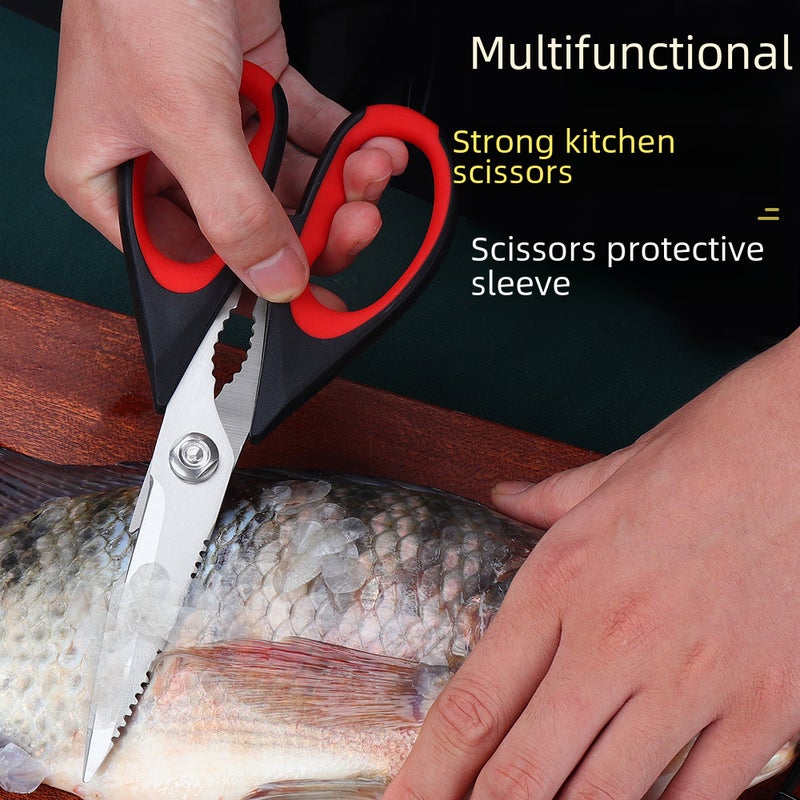 in stock Household Stainless Steel Multifunctional Kitchen Scissors Supplementary Food Scissors Fish Shrimp Shrimp Chicken Bone Scissors Strong Food Scissors(A029 Multifunctional Yellow and Black Double Color Kitchen-Card Bubble Packaging) - Image 4
